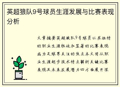 英超狼队9号球员生涯发展与比赛表现分析
